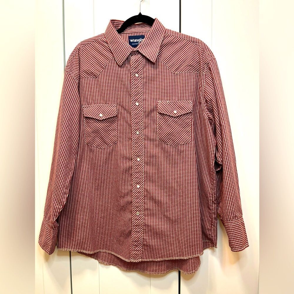 Vintage Wrangler Red Gingham Pearl Snap Western Shirt | Men's XL 17x35 - Picture 10 of 10